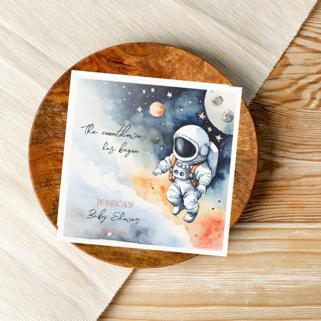Outer space astronaut baby shower template napkin (Outer space astronaut baby shower template napkins personalized baby shower tableware watercolor)