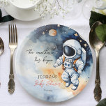 Outer space astronaut baby shower template paper plate<br><div class="desc">Outer space astronaut baby shower editable template plates,  cute watercolor baby in a space suit flying in space personalised tableware template party plates</div>