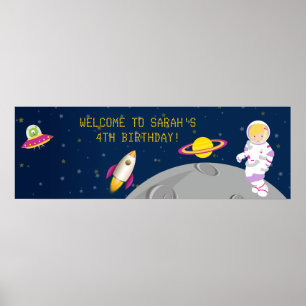 Outer Space Astronaut Birthday Banner Poster