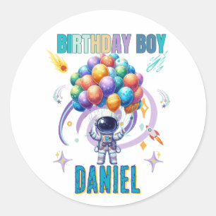 Outer Space Astronaut Birthday Boy Classic Round Sticker
