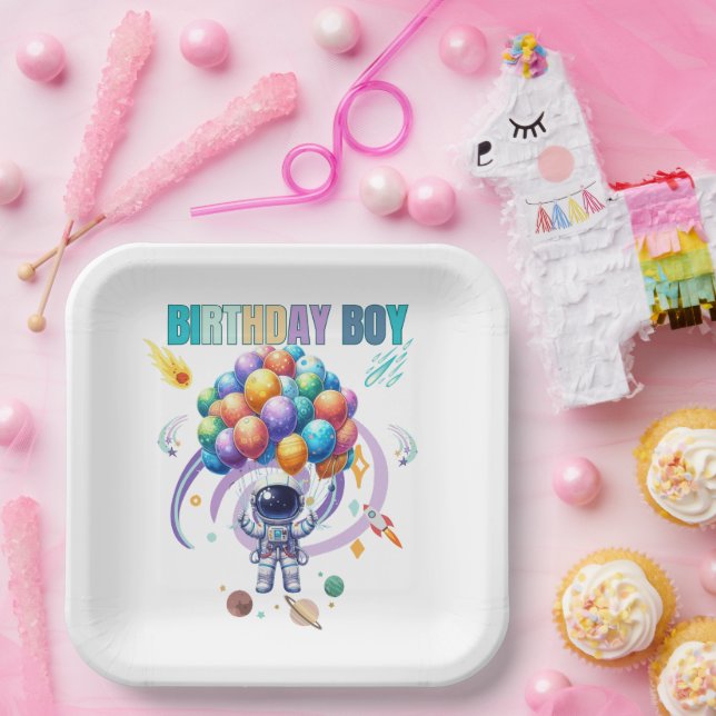 Outer Space Astronaut Birthday Boy  Paper Plate (Party)