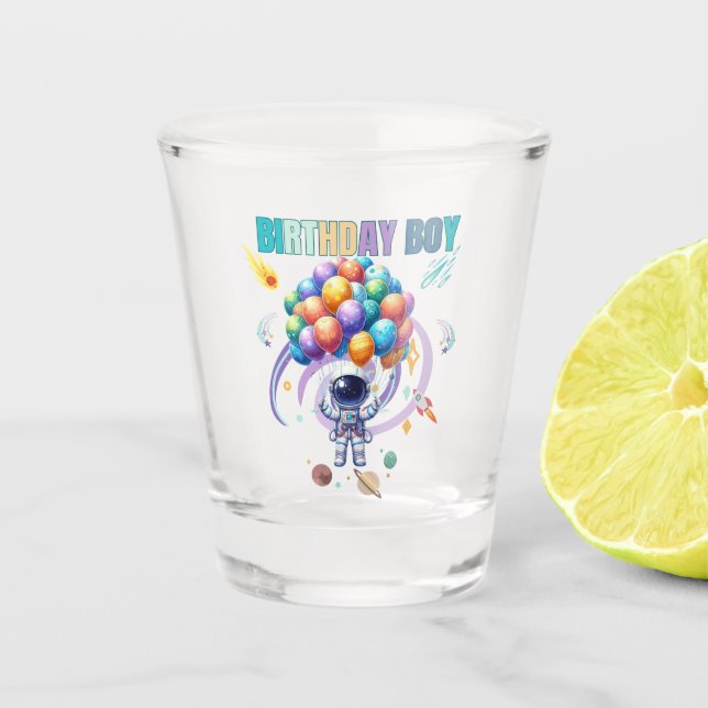 Outer Space Astronaut Birthday Boy  Shot Glass (Front)