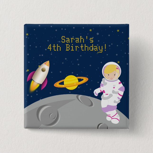 Outer Space Astronaut Birthday Button (Front)