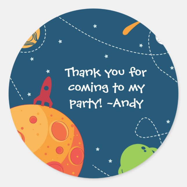 Outer Space Astronaut Birthday Favour Tag Sticker (Front)