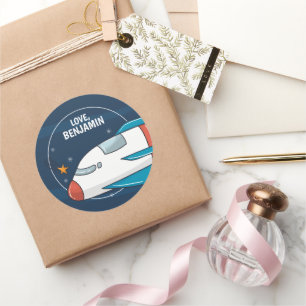 Outer Space Astronaut Birthday Party Classic Round Sticker