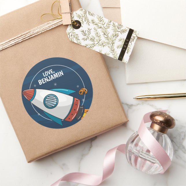 Outer Space Astronaut Birthday Party Classic Round Sticker (Gifting)