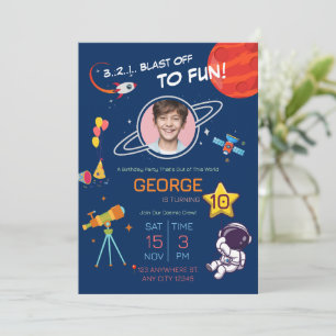 Outer Space Astronaut Birthday Party Invitation