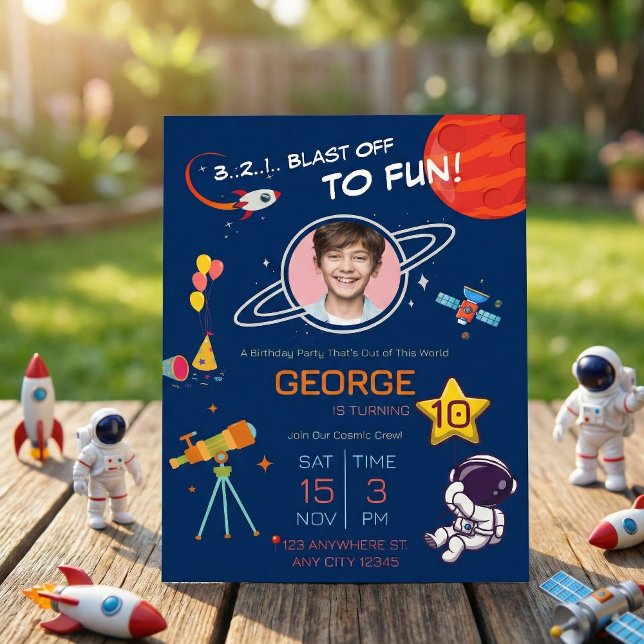 Outer Space Astronaut Birthday Party Invitation (Creator Uploaded)