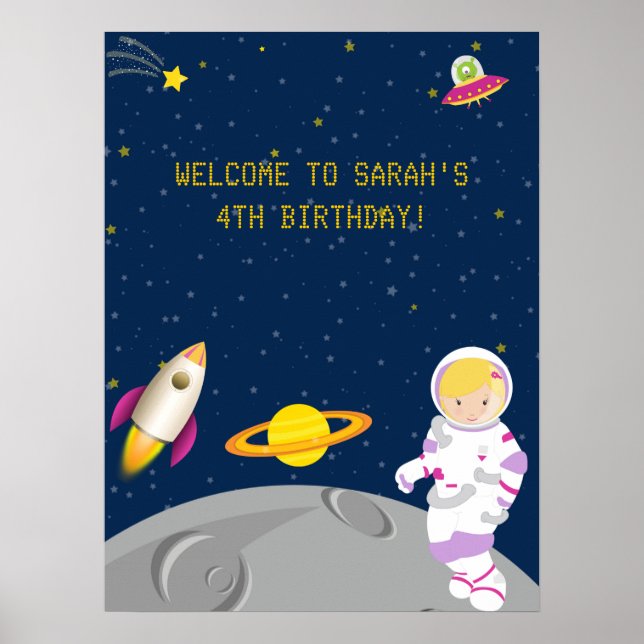 Outer Space Astronaut Birthday Poster (Front)