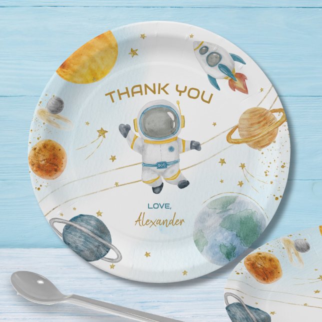 Outer Space Astronaut Birthday Thank You Paper Plate (Creator Uploaded)