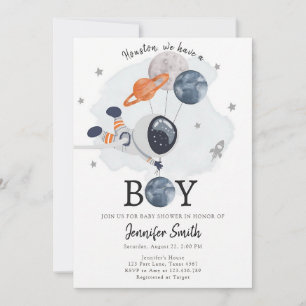 Outer Space Astronaut Boy Baby Shower Invitation