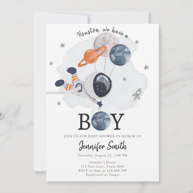 Outer Space Astronaut Boy Baby Shower Invitation (Front)