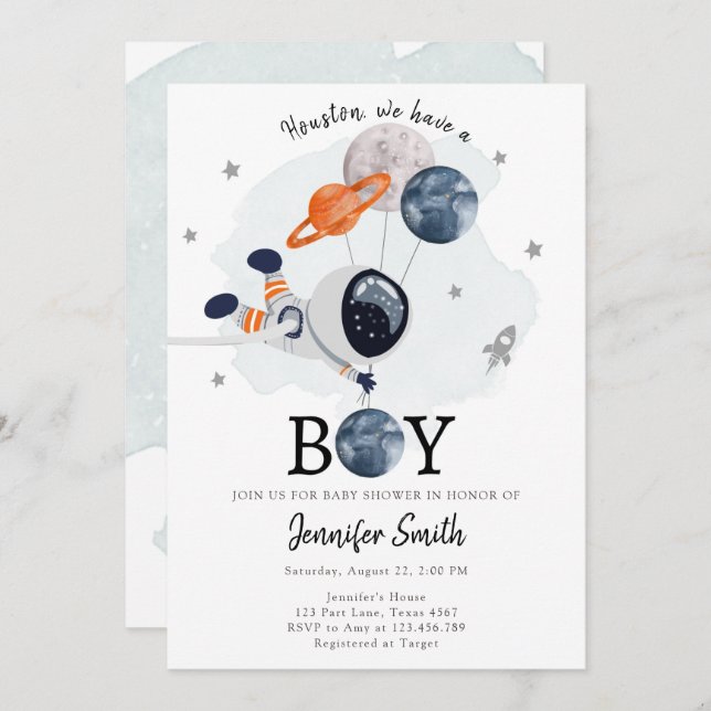 Outer Space Astronaut Boy Baby Shower Invitation (Front/Back)
