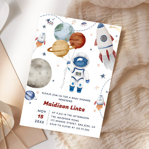 Outer Space Astronaut Boy Baby Shower Party Invitation