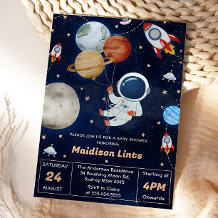 Outer Space Astronaut Boy Baby Shower Party Invitation