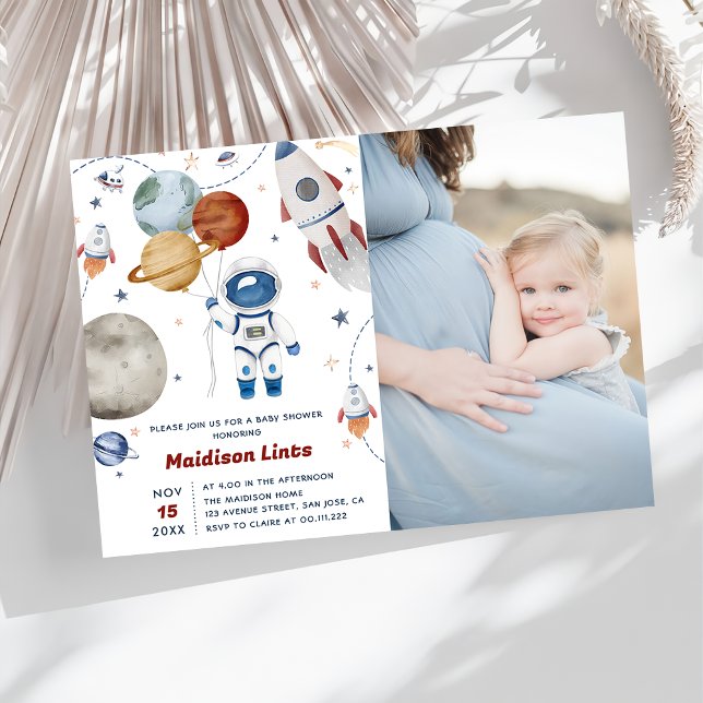 Outer Space Astronaut Boy Baby Shower Photo Invitation (Creator Uploaded)