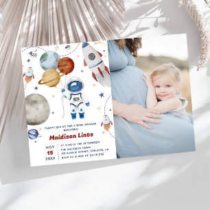 Outer Space Astronaut Boy Baby Shower Photo Invitation