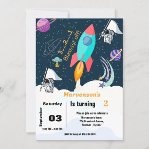 Outer space  astronaut boy birthday  invitation