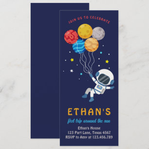 Outer Space Astronaut Boy First Birthday  Invitation
