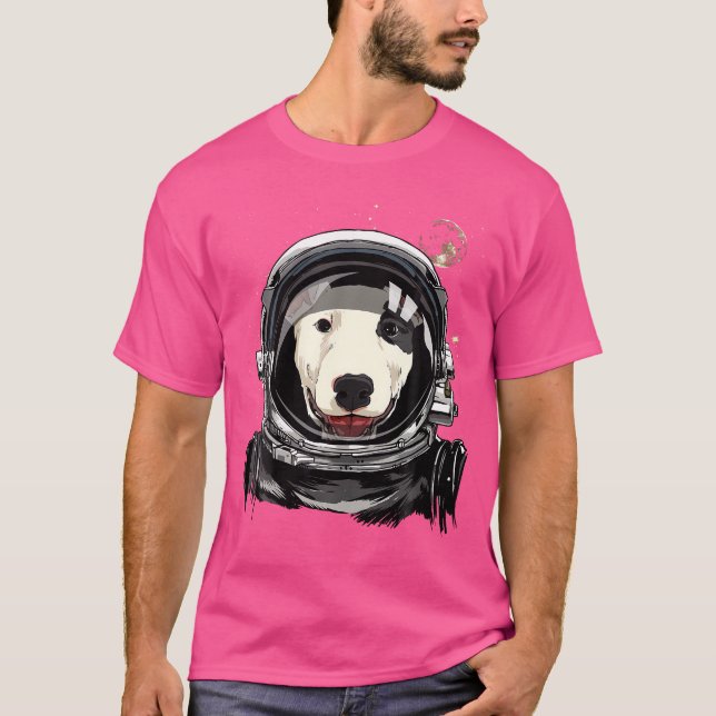 Outer Space Astronaut Bull Terrier Bully Dog Lover T-Shirt (Front)