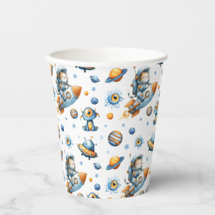Outer Space Astronaut Cat Festive Galaxy Pattern Paper Cups