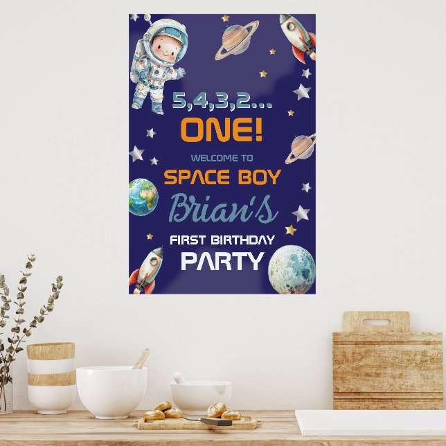 Outer Space Astronaut First Birthday Poster (Kitchen)