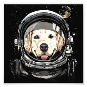 Outer Space Astronaut Golden Retriever Lover Pet D Photo Print