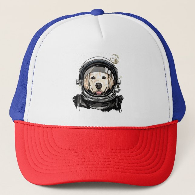 Outer Space Astronaut Golden Retriever Lover Pet D Trucker Hat (Front)