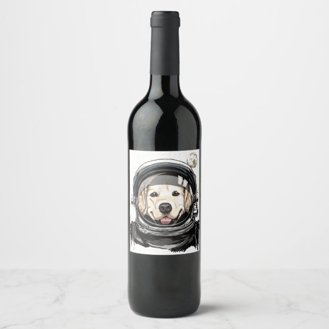 Outer Space Astronaut Golden Retriever Lover Pet D Wine Label (Front)