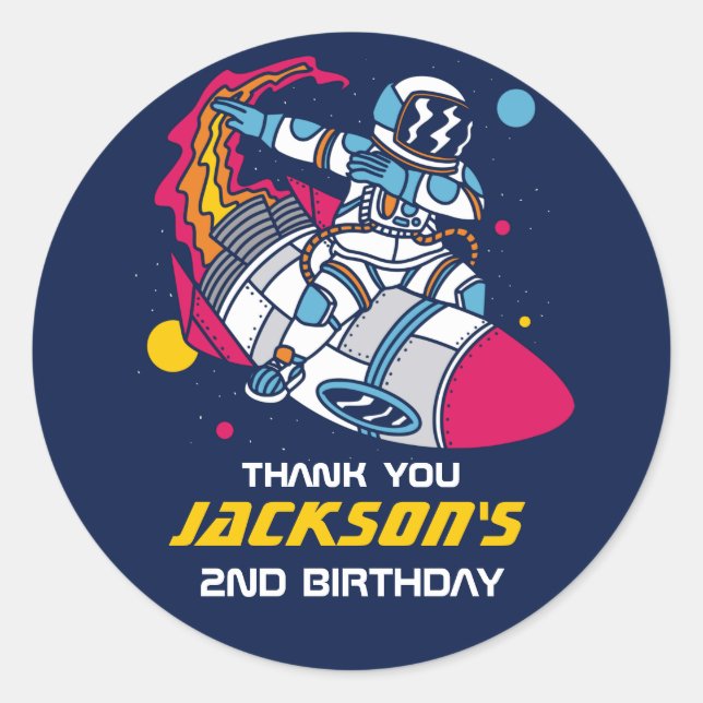 Outer Space Astronaut Kids Birthday Party Classic Round Sticker (Front)
