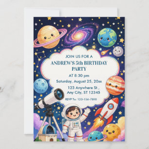 Outer Space Astronaut Kids Birthday Party Invitation