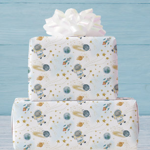Outer Space Astronaut Kids Birthday Wrapping Paper