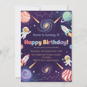Outer Space Astronaut Kids Happy Birthday Party Invitation