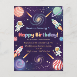 Outer Space Astronaut Kids Happy Birthday Party Invitation Postcard