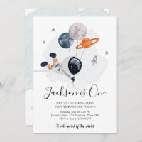 Outer Space Astronaut Orange Boy First Birthday