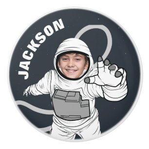 Outer Space Astronaut Photo Personalised Ceramic Knob