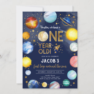 Outer Space Astronaut Planet Galaxy 1st Birthday Invitation
