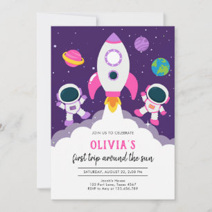 Outer Space Astronaut Planet Galaxy Birthday Invitation