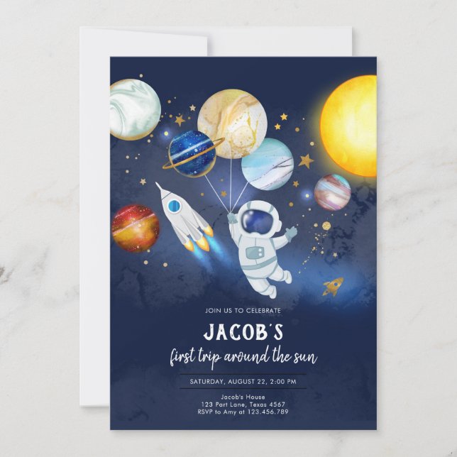 Outer Space Astronaut Planet Galaxy Birthday Invitation (Front)