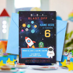 Outer Space Astronaut Planets Birthday Invitation