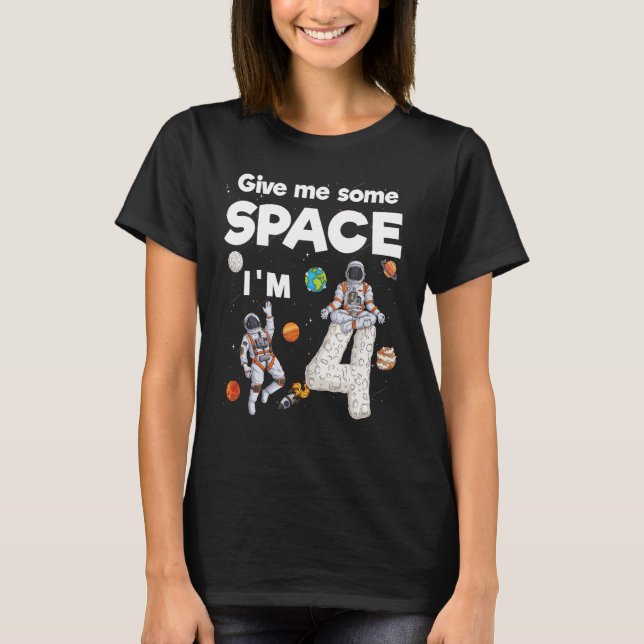 Outer Space Astronaut Planets Four Year Old 4th Bi T-Shirt (Front)