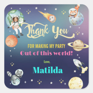 Outer Space Astronaut Planets Girl Birthday Photo Square Sticker