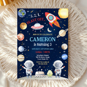 Outer Space Astronaut Rocket Blast Off Birthday Invitation