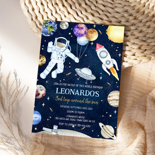 Outer Space Astronaut Rocket Planets Birthday Invitation (Creator Uploaded)