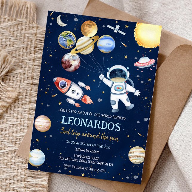 Outer Space Astronaut Rocket Planets Birthday  Invitation (Creator Uploaded)