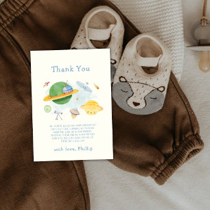 Outer Space Astronaut Spaceship Boy Baby Shower  Thank You Card