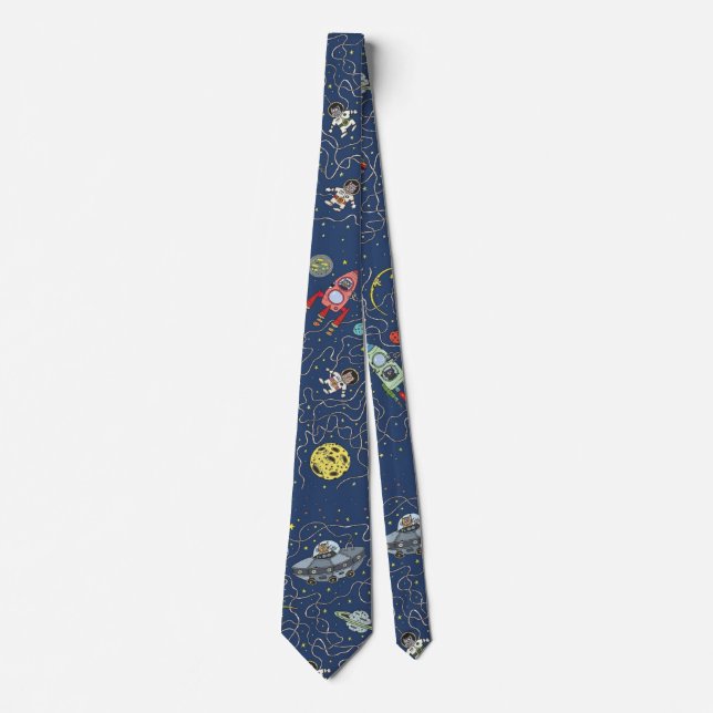 Outer Space Astronauts and Spaceships Tie (Front)