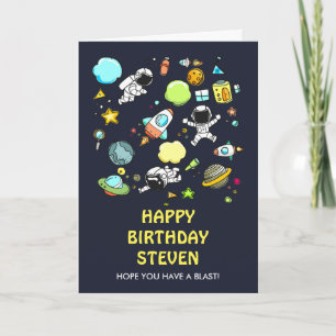 Outer Space Astronauts & Rockets Pattern Birthday Card