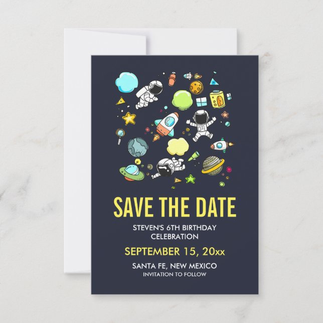 Outer Space Astronauts & Rockets Save the Date (Front)