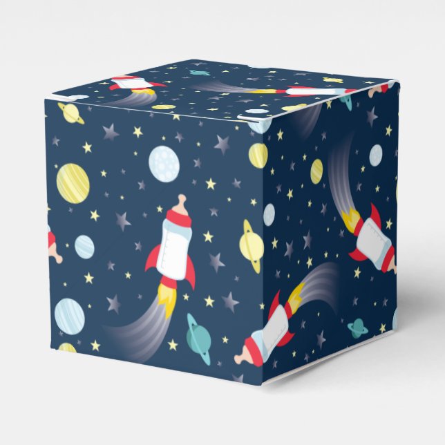 Outer Space Baby Shower Bottle Rocket Spaceship Favour Box (Front Side)